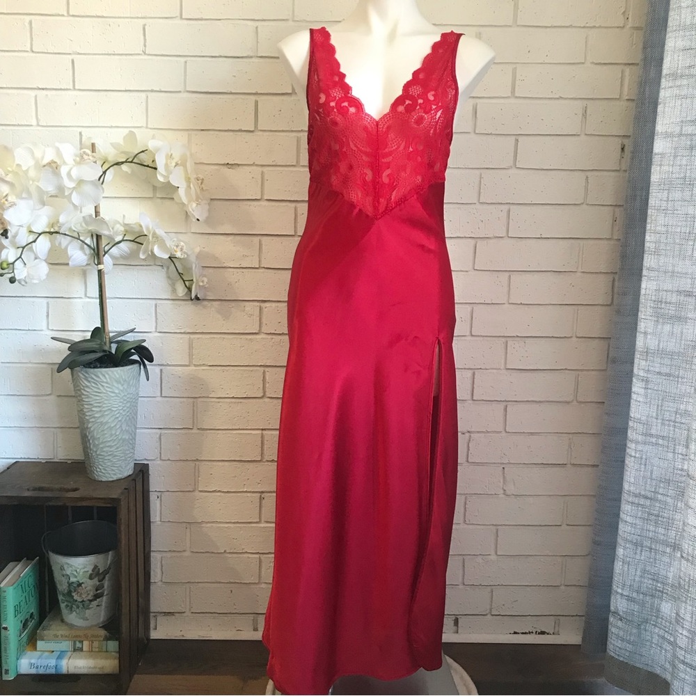 Red Satin Long Slip Dress Victoria’s Secret Gold Label Size Medium